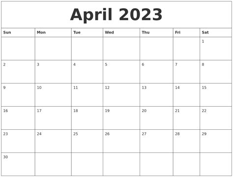 April 2023 Calendar