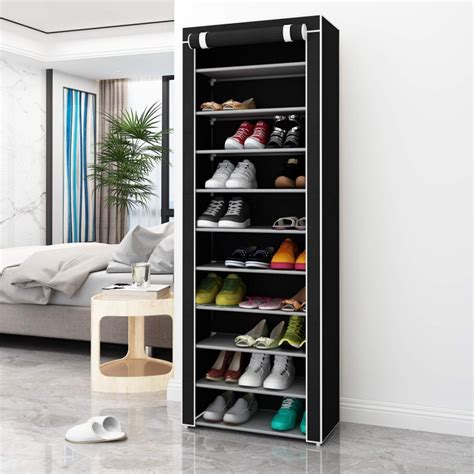 Zimtown 10 Tiers 9 Lattices Shoe Rack Shelf Storage Closet Organizer Cabinet Black - zimtown