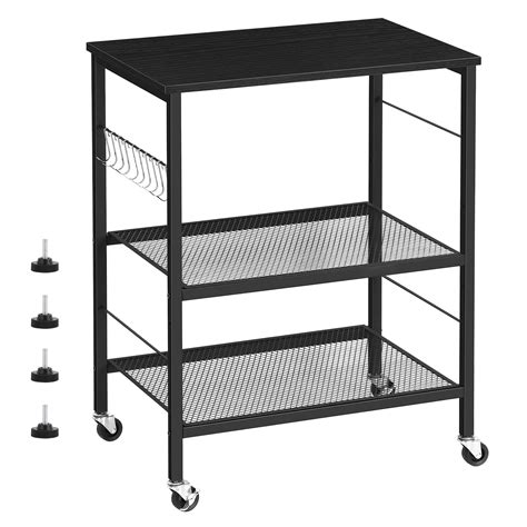 Bakers Rack Microwave Stand Cart with Storage Small Kitchen Island on Wheels Black Coffee Bar ...