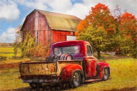 Old International Pickup Truck Oil Painting Photograph by Debra and ...