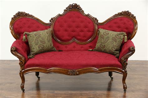 Victorian 1860's Antique Grape Carved Walnut Sofa, New Upholstery