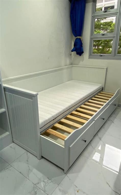 IKEA White Bed Frame with Drawers, Furniture & Home Living, Furniture ...