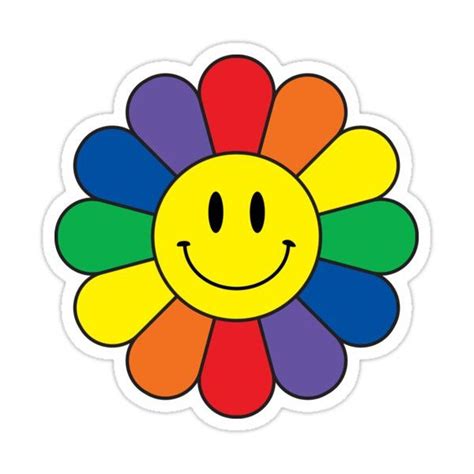 "Rainbow Retro Smiley Face Flower" Sticker for Sale by HumanNation ...