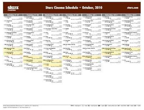 Starz Cinema Schedule - October, 2010