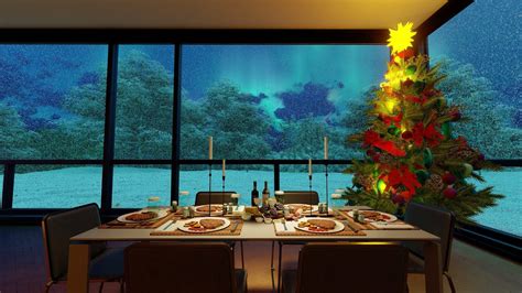 Christmas Ambience - Modern Dining Room During Snow Storm - YouTube