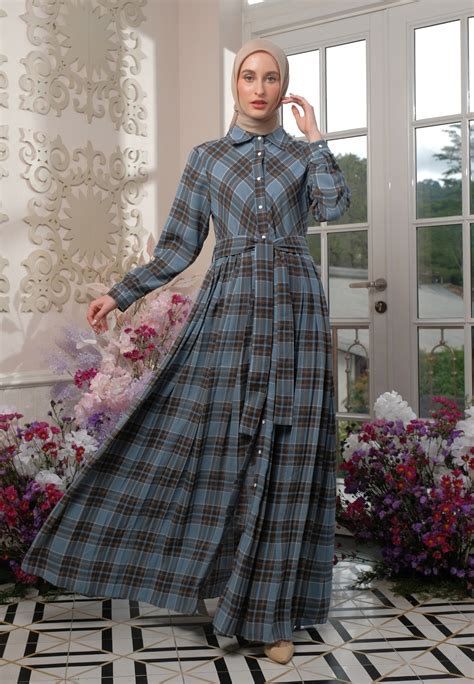 Gianna Dress Tartan | Gamis Pakaian Muslim Wanita Katun Rayon | Light ...