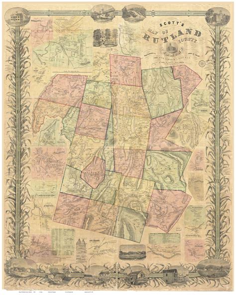 Rutland County Vermont 1854 - Old Map Reprint - OLD MAPS