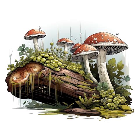 Premium AI Image | a drawing of mushrooms and mushrooms with a tree in the background.