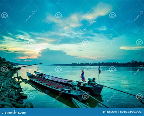 Sunset at the Mekong River,thailand. Stock Photo - Image of tree, success: 148054396