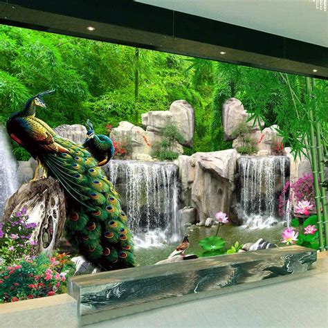 3D Mural Wallpaper Natural Scenery Landscape Bamboo Forest Falls ...