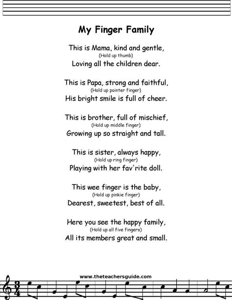 My Finger Family Lyrics, Printout, MIDI, and Video | Nursery rhymes, Nursery rhymes lyrics, Rhymes