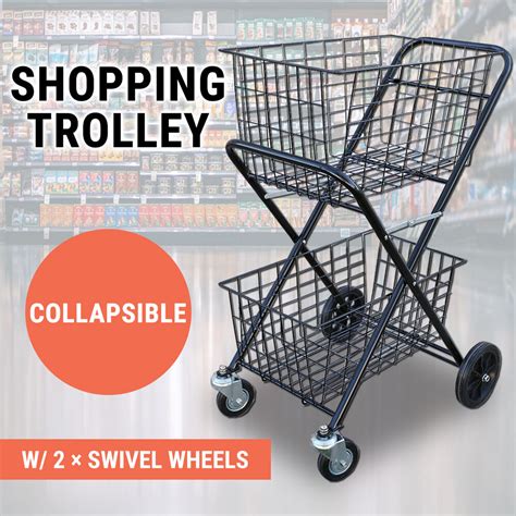 【20%OFF】Shopping Trolley Double Basket Swivel Wheel Collapsible Shop ...