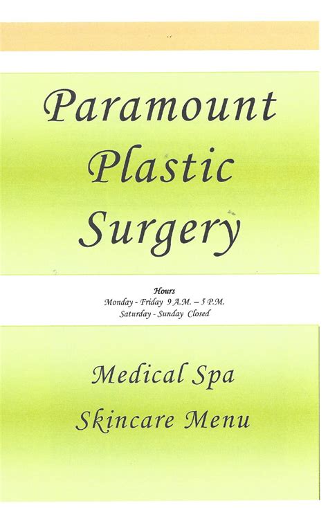 Paramount Plastic Surgery Medical Spa Menu by Paramount Plastic Surgery - Issuu