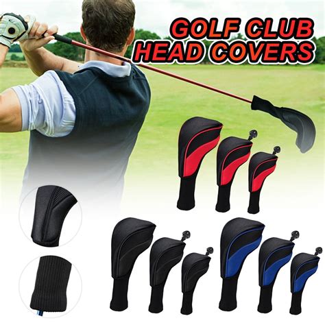 Black Golf Head Covers Driver Fairway Woods Headcovers Long Neck Knit Head Covers for Golf Club ...