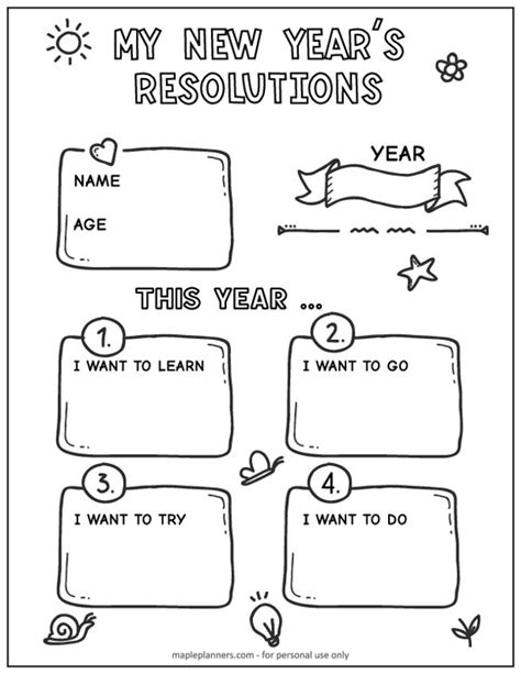 Free Printable New Year's Resolutions Worksheets