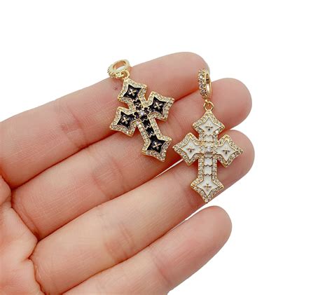 Enamel Cross Charm, 18K Gold Filled Small Cross Pendant for Necklace Bracelet Earring Charm ...