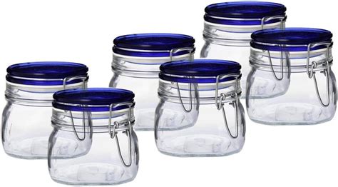 Bormioli Rocco Fido Collection, 6 Pack, 17 Oz. Food Storage Glass Jars, Airtight Rubber Seal ...