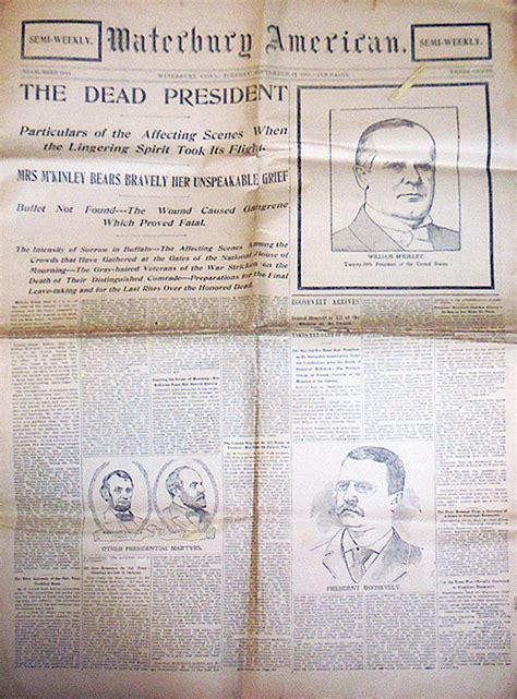 1901 -President William McKinley Assassination- Newspaper - Theodore Roosevelt -- Antique Price ...