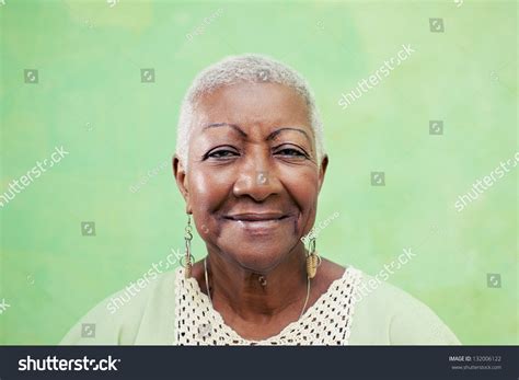 Old Black Woman Portrait, Lady In Elegant Clothes Smiling On Green Background. Copy Space Stock ...