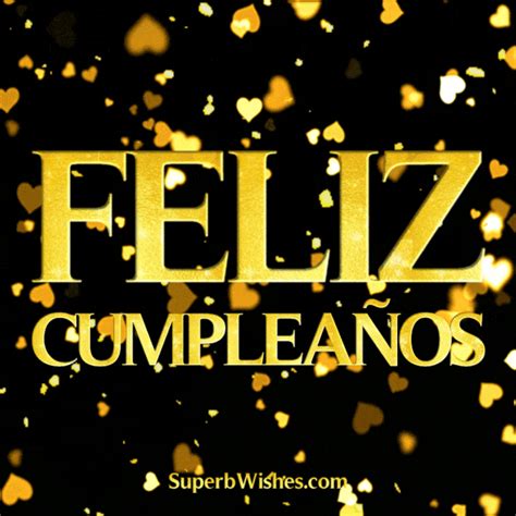 Feliz Cumpleaños Con Corazón Dorado Confetti GIF | SuperbWishes.com