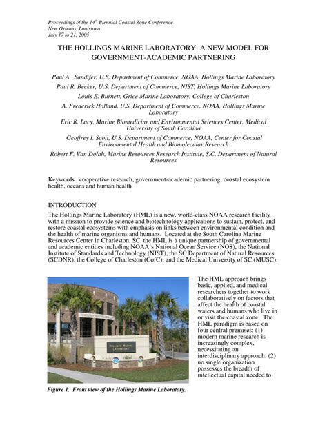 (PDF) The Hollings Marine Laboratory: A New Model for Government ...