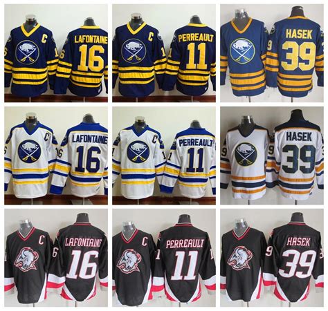 2021 Buffalo Sabres Hockey Jerseys 16 Pat LaFontaine 11 Gilbert Perreault 39 Dominic Hasek 1992 ...