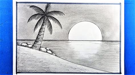 How to Draw Sunset Sea Beach | Pencil Drawing & Sketching || Shedding - YouTube