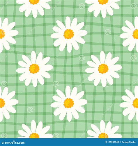 Daisy Seamless Pattern on Hand Drawn Checked Background. Floral Ditsy ...