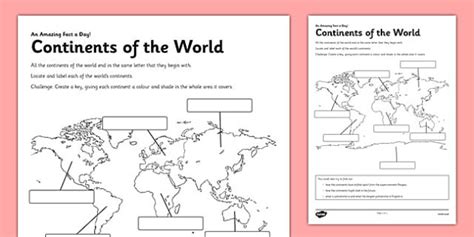 World Map Continents Worksheet