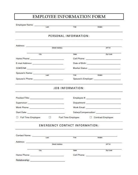 Employee Information Form Business Tool Printable Download | Etsy Canada