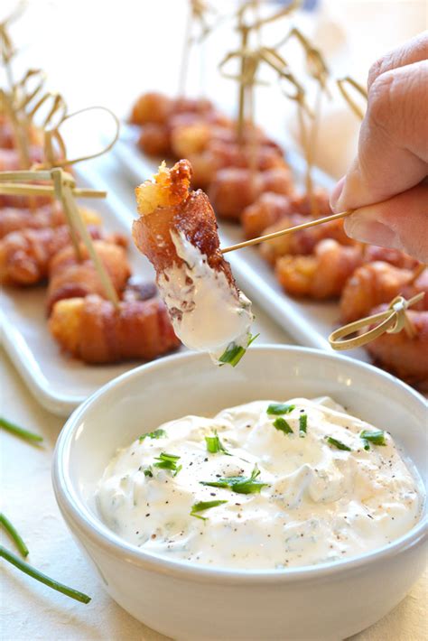 Bacon Wrapped Tater Tots with Sour Cream & Chive Dipping Sauce - Ciao Chow Bambina