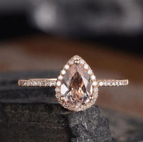 Pear Shaped Halo Rose Gold Ring | Morganite engagement ring rose gold, Pear shaped engagement ...