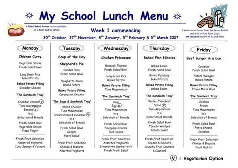 School Cafeteria Food Menu