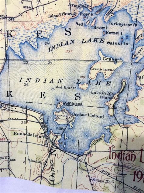 Indian Lake Ohio antique topographic map printed on a sturdy | Etsy