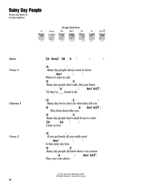 Rainy Day People by Gordon Lightfoot - Guitar Chords/Lyrics - Guitar ...