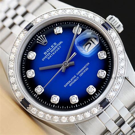 MENS ROLEX DATEJUST BLUE VIGNETTE SAPPHIRE DIAMOND 18K WHITE GOLD ...