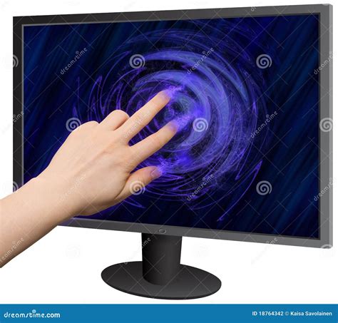 Hand Touching A Computer Display Stock Photo - Image of boundary, over: 18764342