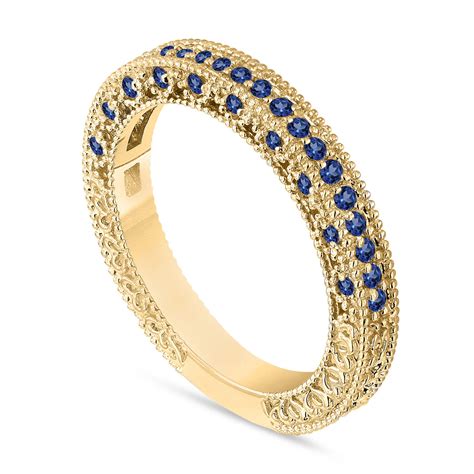 Gold Sapphire Wedding Band, Sapphire Anniversary Ring, Half Eternity ...