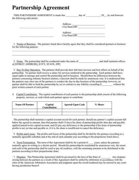 Sample Partnership Agreement - download free documents for PDF, Word ...