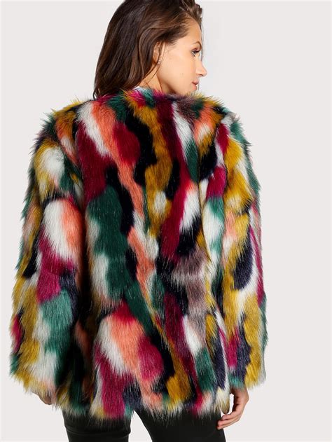 Colorful Faux Fur Coat -SheIn(Sheinside)