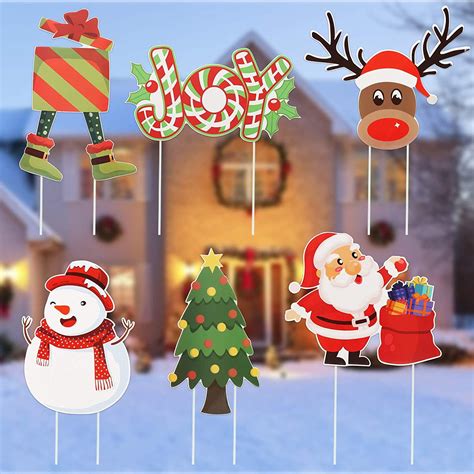 AirSMall Santa Claus Outdoor Lawn Decoration 6pcs Christmas Yard Signs with Stakes Elk Snowman ...