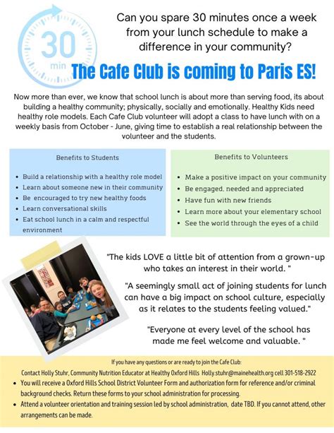 Cafe Club coming to Paris Elementary School - Paris Hill, Maine