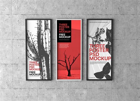 Free Three Frames Vertical Poster Mockup PSD - Good Mockups