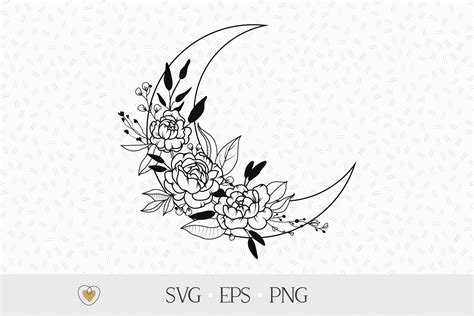 Moon with flowers svg, Peony svg, Floral moon svg By Pretty Meerkat | TheHungryJPEG