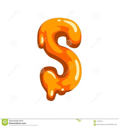 the letter s is made up of an orange liquid or substance on a white background
