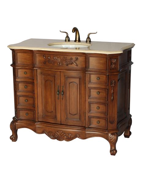 42" Adelina Antique Single Sink Bathroom Vanity Walnut Finish with Beige Stone Countertop