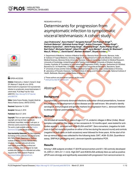 (PDF) Determinants for progression from asymptomatic infection to symptomatic visceral ...