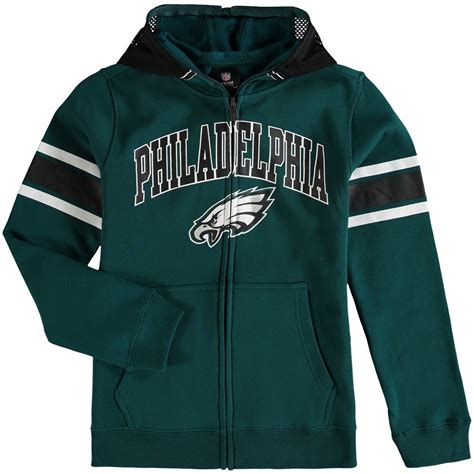 Youth Midnight Green Philadelphia Eagles Fan Gear Helmet Full-Zip Hoodie