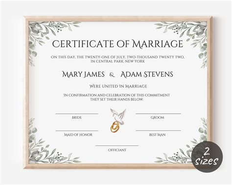 Editable Marriage Certificate Template, Custom Certificate of Marriage, Printable Wedding ...