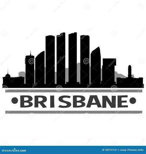 Brisbane City Skyline Black And White Silhouette With Reflection Vector Illustration ...